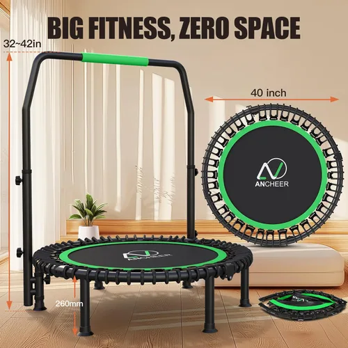 Miniatura 9 de ANCHEER Trampolín Rebounder de 40 pulgadas con mango ajustable de 4 niveles, mini trampolín máximo de 400 libras, trampolín de fitness resistente