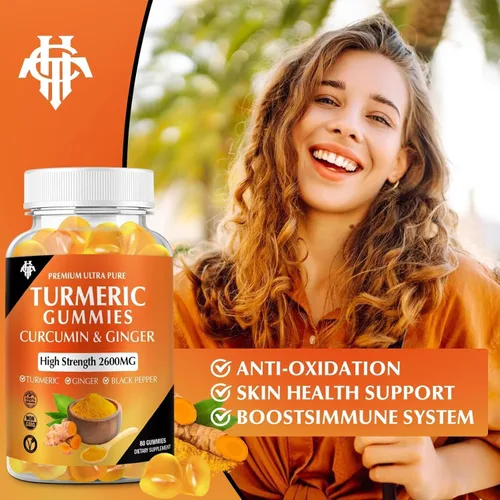 Miniatura 4 de Gomitas de cúrcuma y curcumina (paquete de 2) - Suplementos de cúrcuma y curcumina con jengibre y pimienta negra para el apoyo inmune, muscular