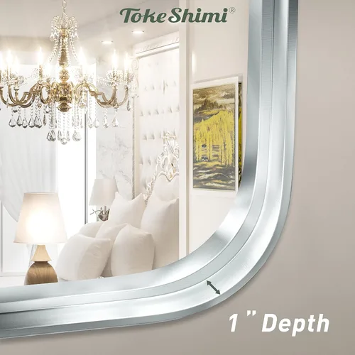 Miniatura 143 de TokeShimi - Espejo para pared de baño, espejo de tocador con marco de metal de aleación de aluminio mate cepillado e inoxidable, decoración rústica