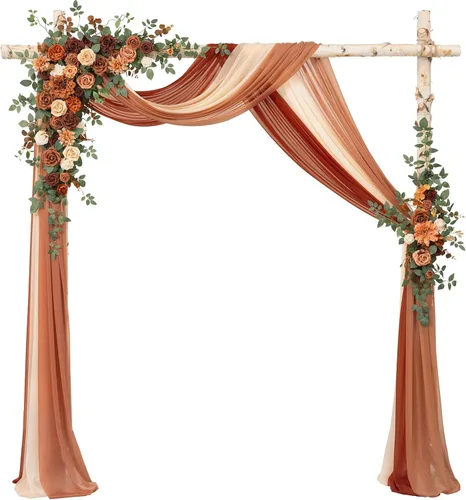Miniatura 17 de Ling's moment Kit de flores de arco de boda con cortinas transparentes, arreglos florales artificiales de primavera de rosas verdes para telón