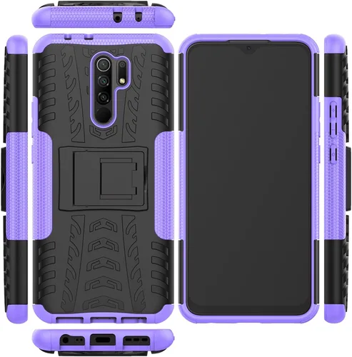 Miniatura 3 de Asuwish Funda de teléfono para Xiaomi Redmi 9 con protector de pantalla de vidrio templado y soporte delgado, híbrida, resistente, funda protectora