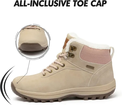 Miniatura 3 de Mishansha - Botas de senderismo, con forro de cuero, resistentes al agua y antideslizantes para hombre o mujer, hasta el tobillo, de invierno
