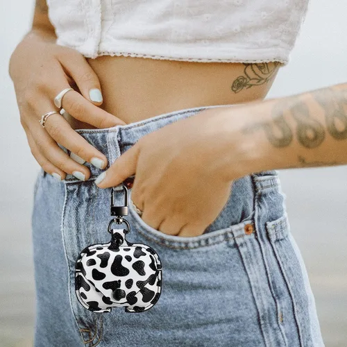 Miniatura 5 de Bonita funda de cuero para Airpods Pro, funda protectora de piel auténtica suave con llavero, a prueba de golpes, funda de carga inalámbrica