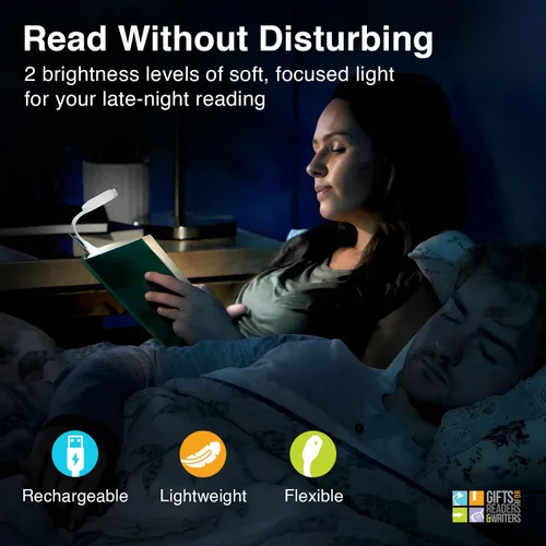 Miniatura 3 de Gifts for Readers & Writers Luz de libro recargable, luz de lectura con clip para cama, Flexilight 2 en 1 y marcapáginas, 12 horas de luz una vez