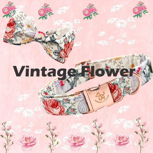 Miniatura 4 de Elegante collar para perro con moño Floral Vintage, cómoda pajarita para perro, collar de perro con lazo Collar ajustable para perros pequeños