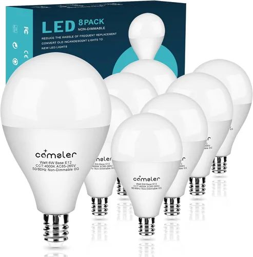Miniatura 15 de comzler - Bombillas LED para ventilador de techo, bombillas de candelabro - Equivalente a 60 W, 4000 K, luz blanca fría, base E12 de candelabro