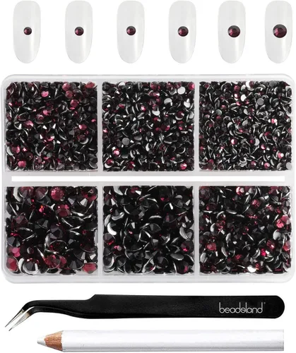 Beadsland 4300 piezas de diamantes de imitación planos, diamantes de imitación para uñas en color burdeos, cristales redondos para manualidades,