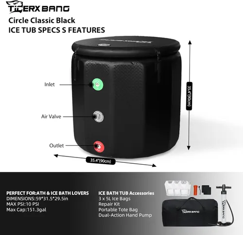 Miniatura 2 de TIGERXBANG Bañera de hielo, bañera de inmersión fría inflable, compatible con enfriadores de agua, tina de hielo portátil de 151.3 galones