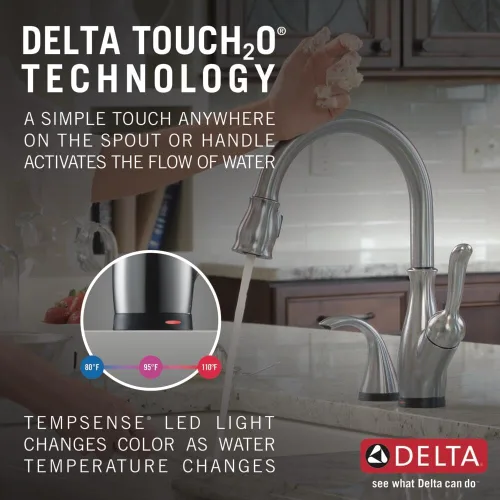 Miniatura 2 de DELTA FAUCET Leland - Grifo para cocina de níquel cepillado con función táctil, monocontrol con rociador extensible, tecnología Touch2O y cabezal