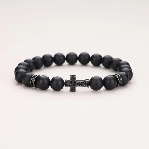 Miniatura 4 de COAI Pulsera de cruz con cuentas de piedra religiosa