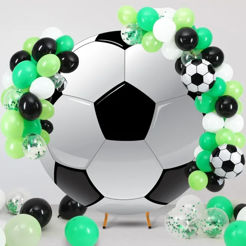 Miniatura 5 de Fondo redondo de fútbol de 6.5 pies, telón de fondo de arco temático deportivo para fiesta y fotografía, decoración de cumpleaños, campo de fútbol