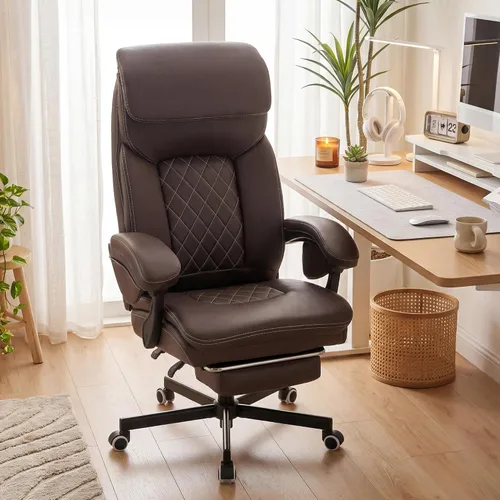 Miniatura 9 de Ergonomic Big and Tall Office Chair with Footrest, PU Leather High Back Executive Gaming Chair, Reclining Wide Computer Desk Chair with Lumbar