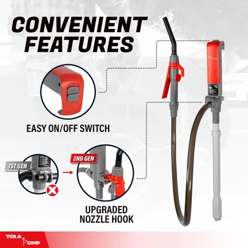 Miniatura 8 de Bomba TERA PUMP TREP01-T de transferencia de líquido, de combustible, multiusos, de baterías, con control de flujo de parada rápida.