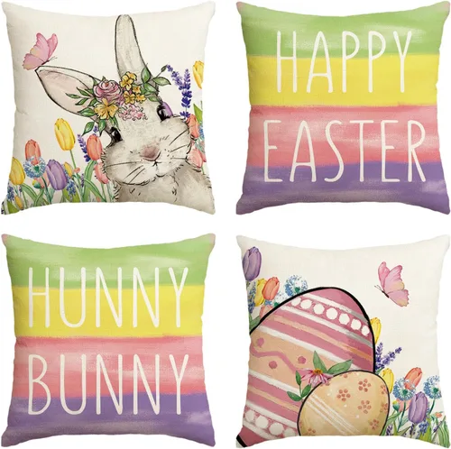 Miniatura 14 de AVOIN colorlife Juego de 4 fundas de almohada verdes de conejo de Pascua feliz de Pascua, 16 x 16 pulgadas, diseño de conejito de Pascua para sofá