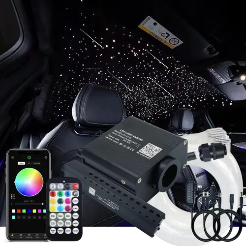 AKEPO 16W RGBW APP Luces de Fibra Óptica Meteoro Centelleante de Tamaño Pequeño, Activadas por Música 650pcs 0.03in 13.1ft/4m Kit de Luz de Techo de