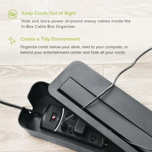 Miniatura 5 de UT Wire In-Box - Caja de gestión de cables extragrande para protector de sobretensiones en el escritorio, color negro