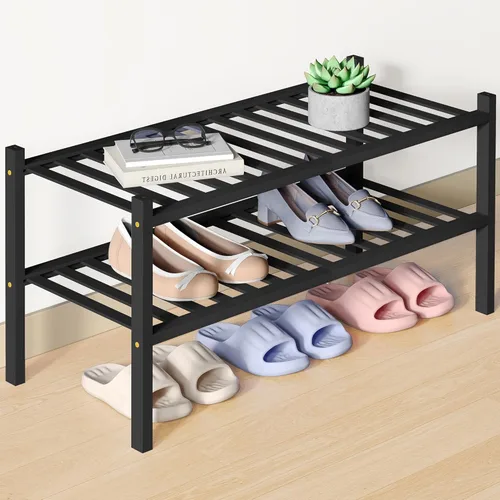 Miniatura 29 de Smiry Zapatero de bambú para clóset, organizador de zapatos apilable de 4 niveles largo de madera, estante de almacenamiento de zapatos Negro