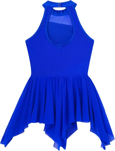 Miniatura 13 de YiZYiF Vestido de baile de lentejuelas para niños y niñas, leotardo de ballet, cuello alto, vestido lírico, traje de rendimiento irregular