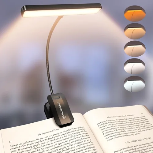 Glocusent 26 luces LED recargables para leer en la cama, cuidado de los ojos, 5 colores ámbar y atenuación continua, dura de 1 semana a un mes, Negro