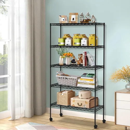Miniatura 11 de Estantería de alambre resistente de 6 niveles, capacidad de 2100 libras, estante de almacenamiento de metal NSF ajustable con ruedas, 45 pulgadas