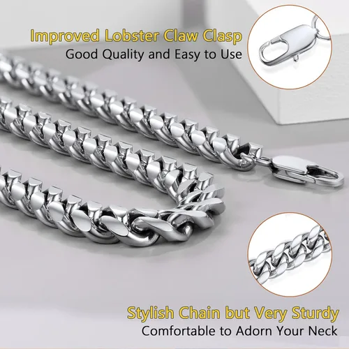 Miniatura 5 de PROSTEEL Trendy Cuban Links Necklace for Men Women, Black18K Gold Plated 316L Stainless Steel, W 4.8mm-14mm, L 14inch-30inch, Come Gift Box