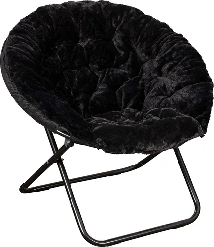 Miniatura 3 de EMMA + OLIVER Ersa - Silla plegable de gran tamaño de 38 pulgadas con tapicería de piel sintética acogedora en negro con marco de metal negro