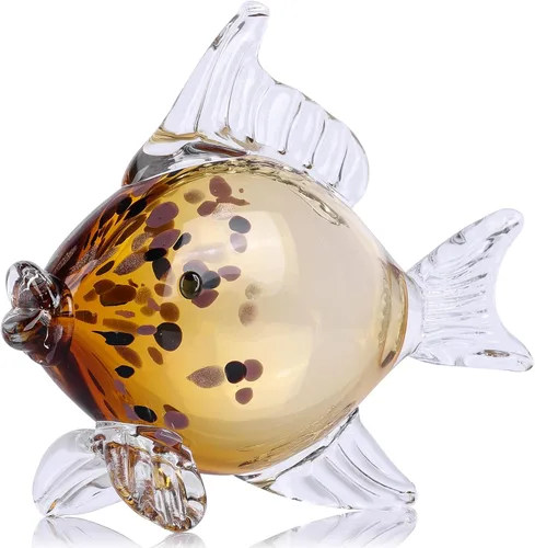 Miniatura 10 de Figuras grandes de peces de vidrio soplado a mano, arte de vidrio marino para acuario, escultura de estatua de pez azul y naranja, acento costero