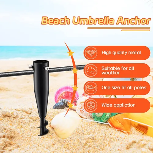 Miniatura 2 de Soportes para Sombrillas de Exterior, Anclaje de Arena para Sombrilla de Playa de Servicio Pesado, Base de Sombrilla de Metal para Exteriores, Negro