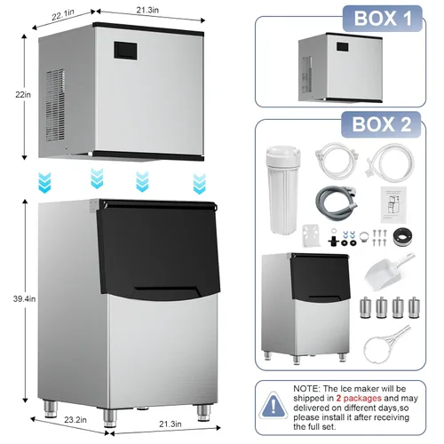 Miniatura 7 de Fabricadora de Hielo Comercial Máquina de Hielo de Gran Capacidad de Acero Inoxidable 500 Libras/24H Máquina de Hielo Industrial, Almacenamiento