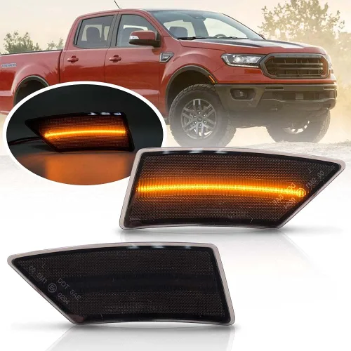 2 luces LED de marcador lateral ámbar para Ford Ranger Tremor XL XLT Lariat 2019 2020 2021 indicador de guardabarros luz intermitente reemplazar OEM