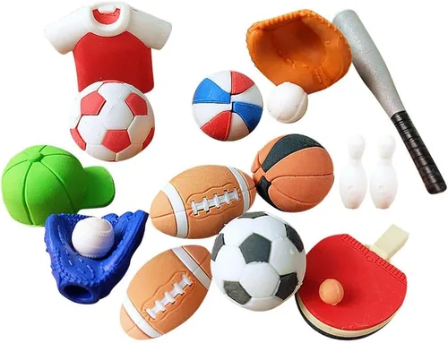 NUOBESTY Creative Sports Erasers - Juego de 50 borradores de goma para fútbol, baloncesto, mini papelería para niños, recuerdos de fiesta y
