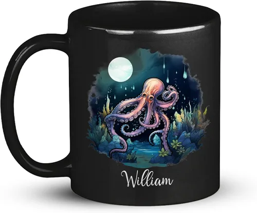 Miniatura 10 de Taza de café personalizada de cuervo con nombre de amante de cuervos, taza de café negra personalizada de animales de 11 onzas y 15 onzas, taza