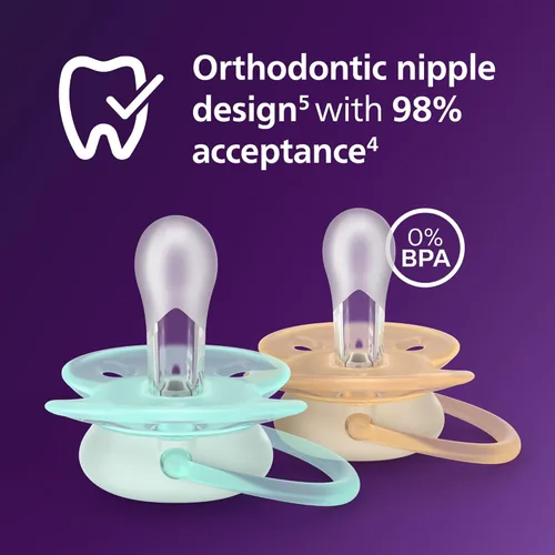 Miniatura 3 de Philips Avent Chupetes ultrasuaves – Diseño ortodóntico, para bebés de 0 a 6 meses, escudo flexible, pezón simétrico de silicona, sin BPA, 2 Azul