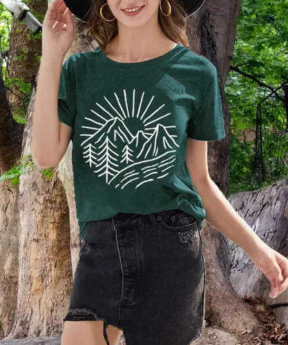 Miniatura 16 de Camisetas sin mangas de senderismo y montaña para mujer, divertidas camisetas de entrenamiento con gráficos de pino y amanecer, camisetas de verano