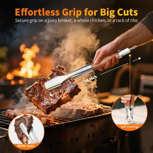 Miniatura 4 de Juego de accesorios para parrilla de 16 pulgadas, herramientas de accesorios para barbacoa de acero inoxidable resistente y accesorios para parrilla