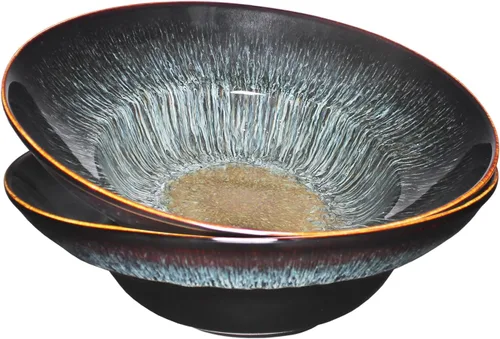 Miniatura 9 de Tazón de sopa Plato de sopa grandes para pasta, 47 onzas, juego de 2, para servir, ensalada, cena, plato hondo/tazón ancho, microondas, horno, Negro