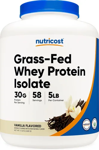 Miniatura 6 de Nutricost Proteína aislada de suero alimentado con hierba (sin sabor) 2 libras – Sin OMG, sin gluten, proteína pura