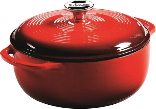 Miniatura 16 de Lodge Horno holandés de hierro fundido esmaltado de 4.5 cuartos de galón con tapa, asas dobles, apto para horno hasta 500° F o en la estufa, uso