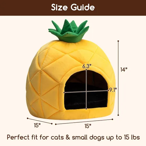 Miniatura 3 de Hollypet Cama para gatos autocalentable para gatitos, cabaña, nido de mascotas, cama para dormir para gatos de interior, amarillo, cueva de piña