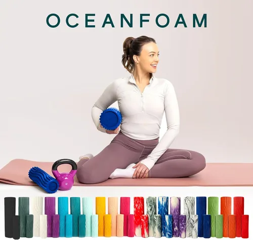 Miniatura 8 de Oceanfoam Tidal Roller - Azul Real - Rodillo de espuma para masaje muscular para dolor de espalda y estiramiento - Textura de onda ancha firme