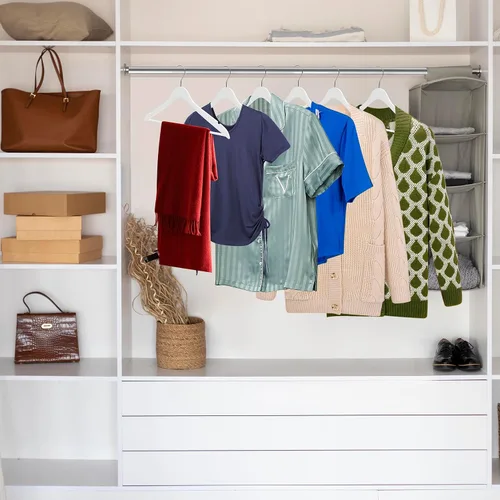 Miniatura 6 de Percha de ropa de madera ultra fina de lujo que ahorra 100 grados con barra cuadrada para pantalones, lo mejor para camisas, blusas, pantalones