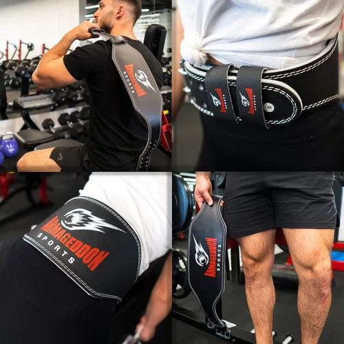 Miniatura 4 de ARMAGEDDON SPORTS Cinturón de cuero para levantamiento de pesas, cinturón acolchado de gimnasio de 6 pulgadas de ancho para hombres y mujeres