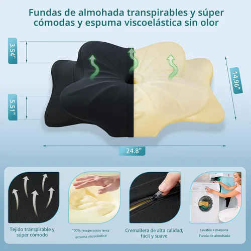 Miniatura 5 de DONAMA - Almohada cervical para cuello y hombros, diseño de espuma viscoelástica contorneado, soporte ergonómico para dormir de lado, espalda o boca