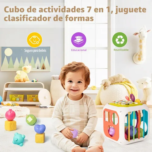 Miniatura 6 de 7 en 1 Juguetes Sensoriales de Desarrollo Multifuncionales para Bebés de 2 Años, Juego de Clasificación de Formas con Cuerda de Arrastre y Coche