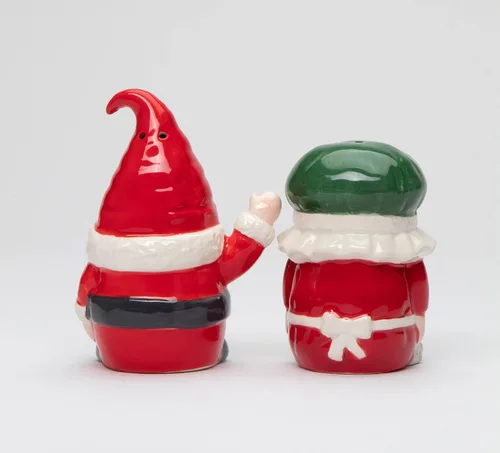 Miniatura 7 de Juego de salero y pimentero para parejas de Papá Noel, diseño de gnomos de Navidad de cerámica fina