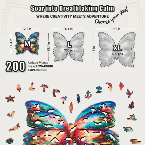 Miniatura 6 de LEOGOR Rompecabezas de madera para adultos de 200 piezas (12.2 x 11.4 pulgadas), rompecabezas de mariposa, madera extra gruesa de 0.197 in, diseño
