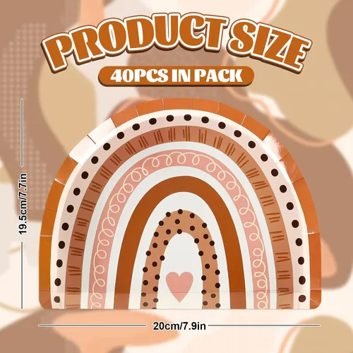 Miniatura 2 de AnyDesign Platos de papel boho arco iris, platos de postre desechables retro hippie para suministros de fiesta de cumpleaños, decoración de mesa