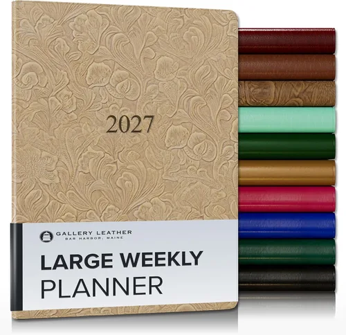 Miniatura 162 de Gallery Leather Agenda semanal y mensual grande 2025-2026, agenda y cuaderno con elegantes bordes de página dorados dorados, 12 meses, cactus Cactus