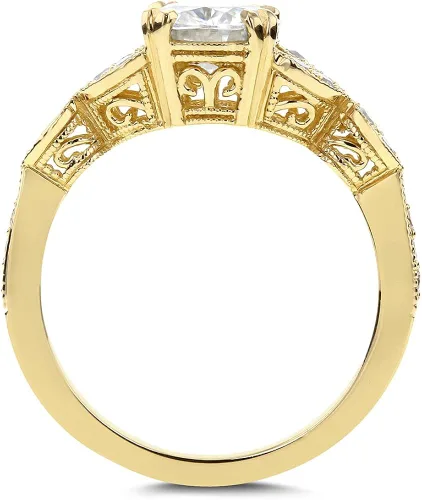 Miniatura 4 de Kobelli antiguo anillo de compromiso de Moissanita de corte redondo 1 15 CTW oro amarillo de 14 k