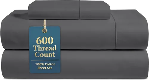 Miniatura 11 de LANE LINEN Juego de sábanas tamaño King – Sábanas de 600 hilos 100% algodón de fibra larga, naturalmente frescas y duraderas para el uso diario, 01